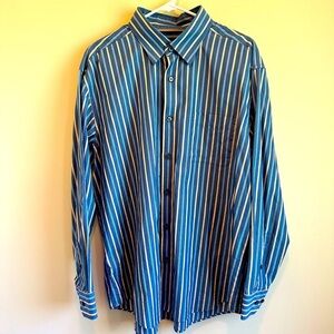 Kenneth  Roberts Platinum Button Up Long-sleeve Men's XL Blue Tan Stripe Shirt